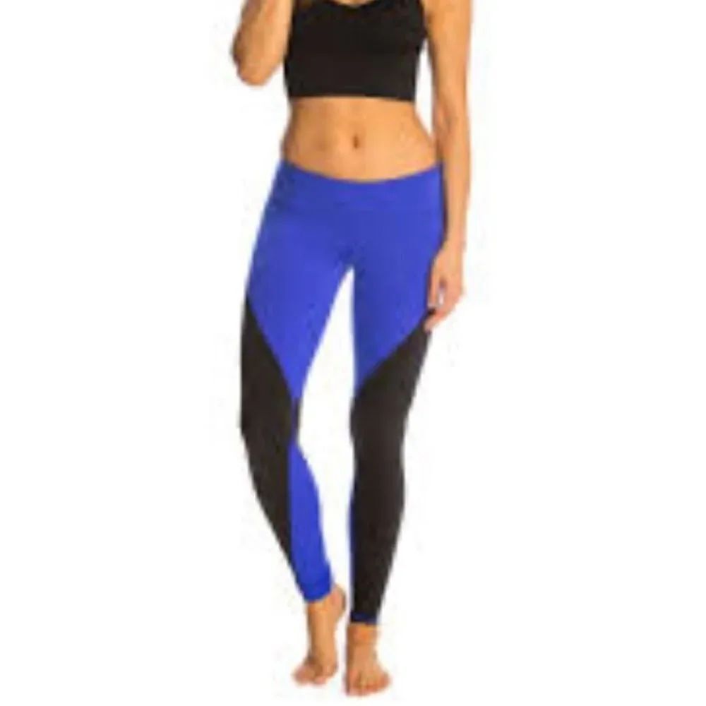 Alo Yoga Illusion 4 Blue Black Colorblock Athletic Leggings Women's Small
